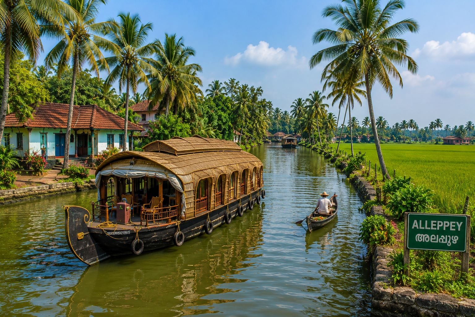 Alleppey Kerala backwaters with traditional houseboat