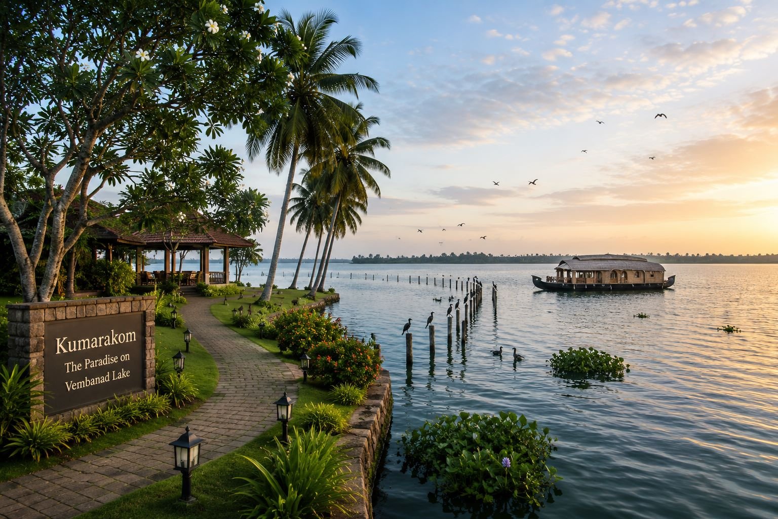 Kumarakom Kerala backwaters surrounded by tropical greenery