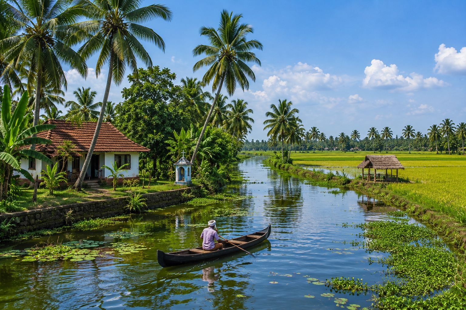 Kuttanad Kerala backwaters and tropical countryside