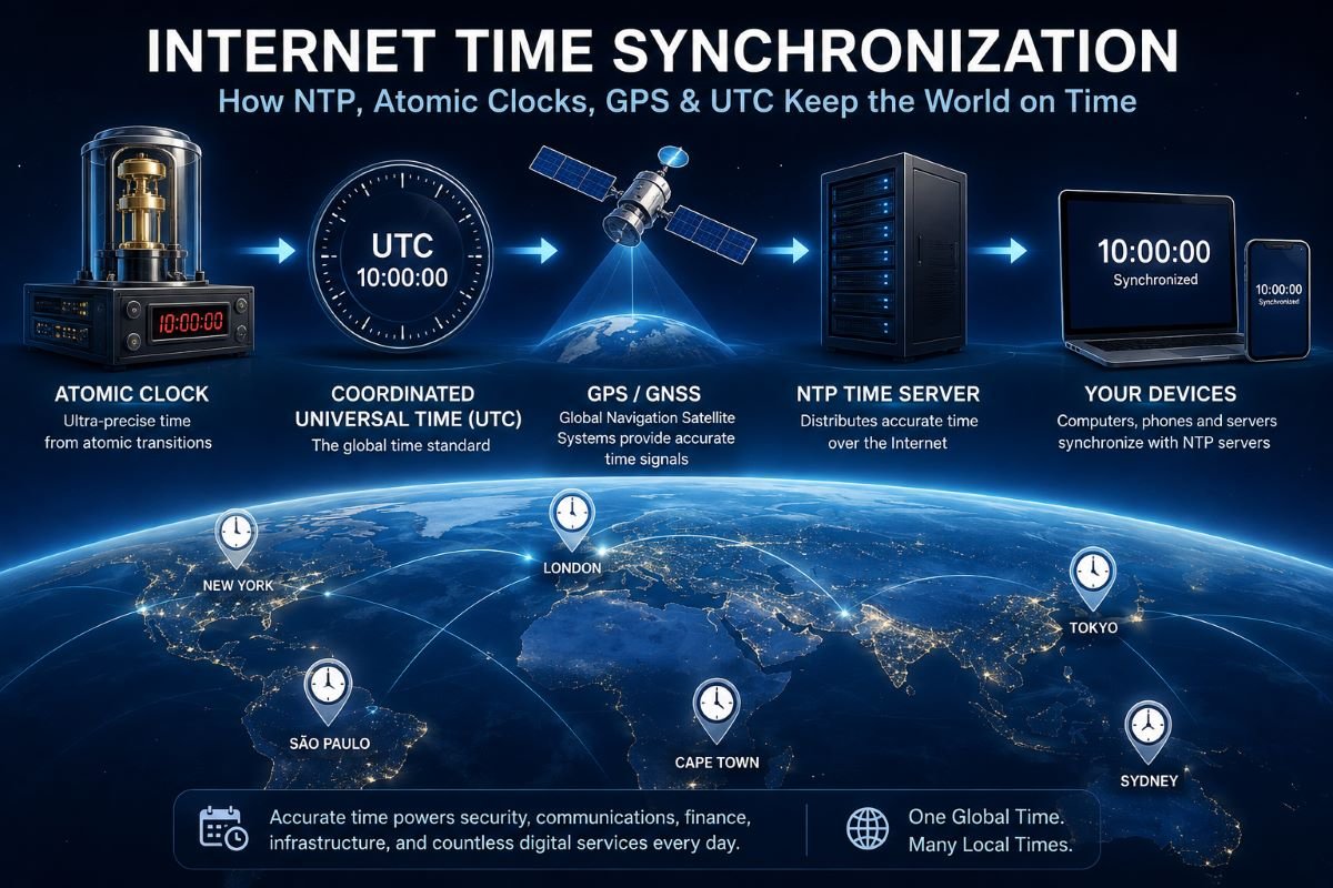 Internet time synchronization explained with NTP, GPS, UTC and atomic clocks