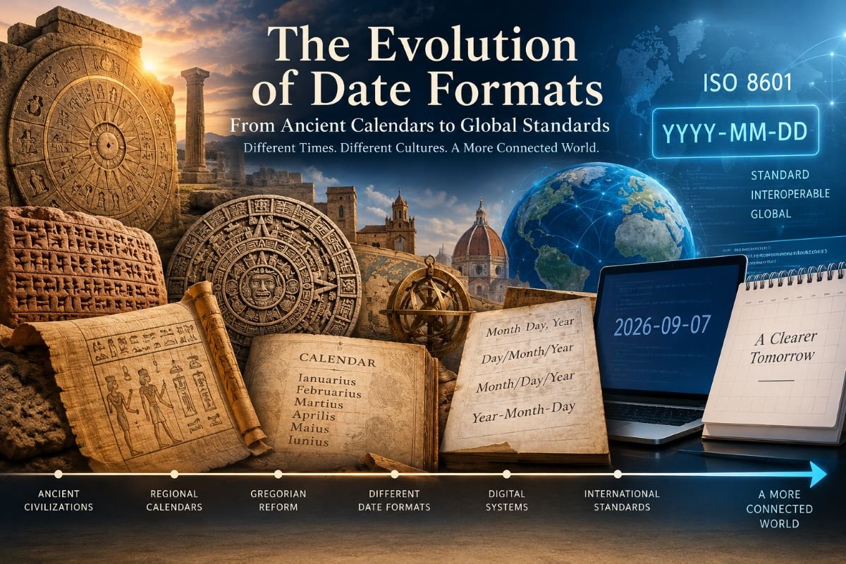 Evolution of date formats from ancient calendars to ISO 8601 standards